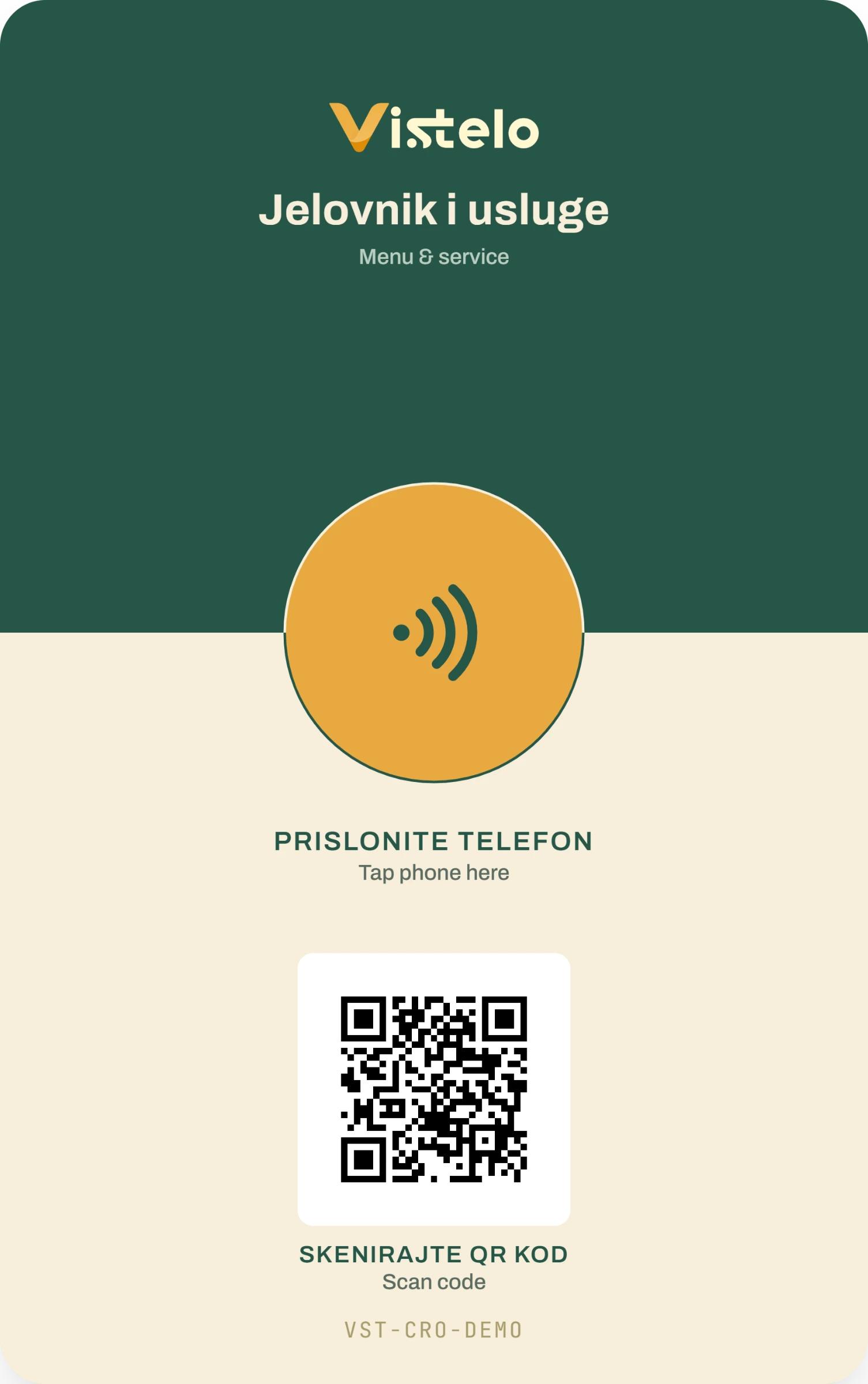 Standardni dizajn Vistelo kartice u oba formata na stolu kafića